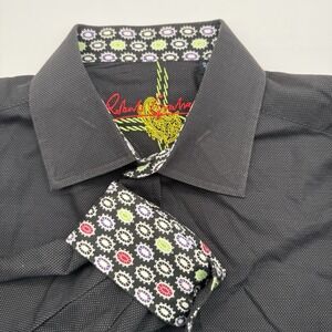 Robert Graham Men's XL Black Dots Print Button Up Long Sleeve Flip Cuff Shirt‎